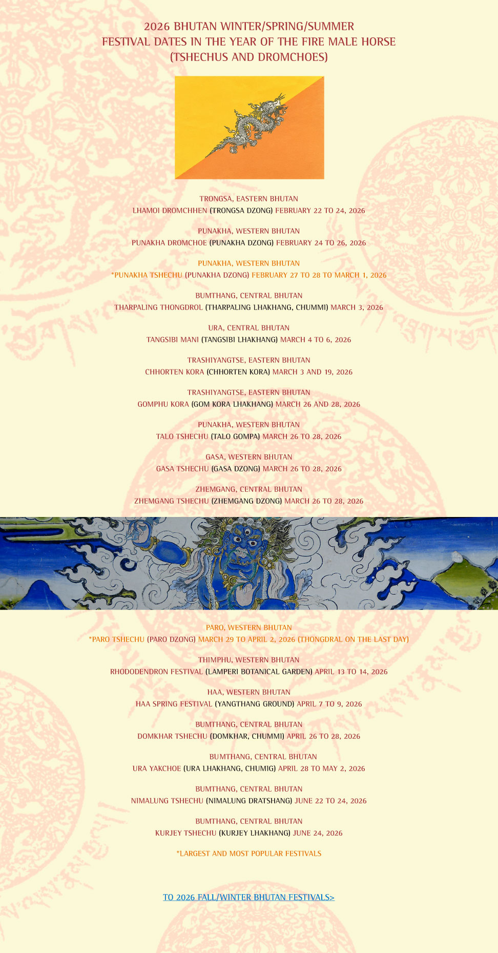 Bhutan Festival Winter, Spring, Summer 2026